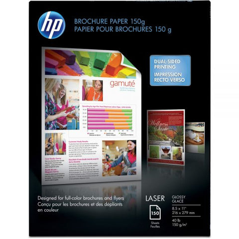 HP Color Laser Glossy Brochure Paper, 97 Bright, 40 lb Bond Weight, 8.5 x 11, White, 150/Pack