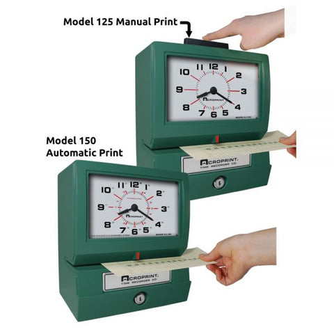 Acroprint Model 150 Heavy-Duty Time Recorder, Automatic Operation, Month/Date/1-12 Hours/Minutes, Green