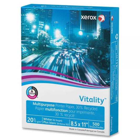 Xerox Vitality 30% Recycled Multipurpose Printer Paper, 92 Brightness, 20 lb, 8 1/2 x 11, White, 500 Sheets/Ream