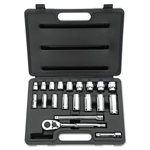 Stanley Tools 20-Piece SAE Standard/Deep Socket Set, 3/8" Drive, 12-Point Sockets