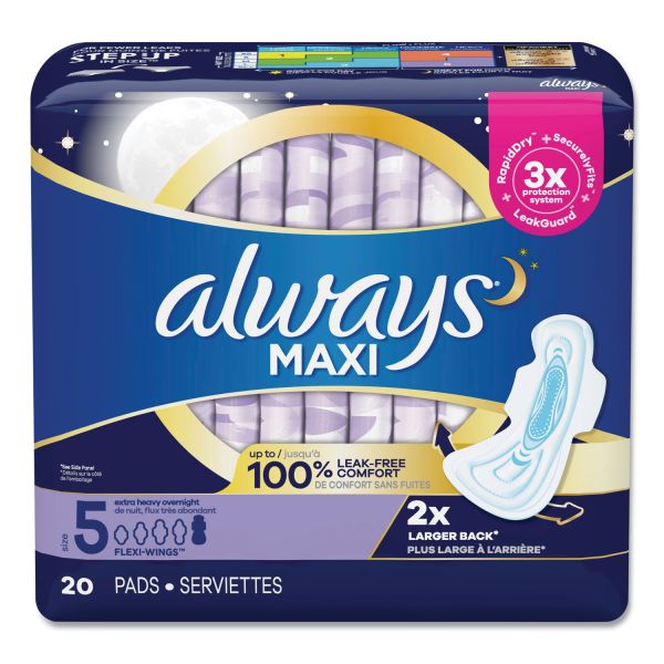 Always Maxi Pads, Extra Heavy Overnight, 20/Pack, 6 Packs/Carton