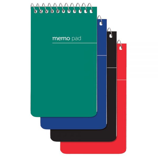 Wirebound Top-Opening Memo Books, 3" x 5", 1 Hole-Punched, College Ruled, 60 Sheets, Assorted Colors (No Color Choice), Pack Of 12