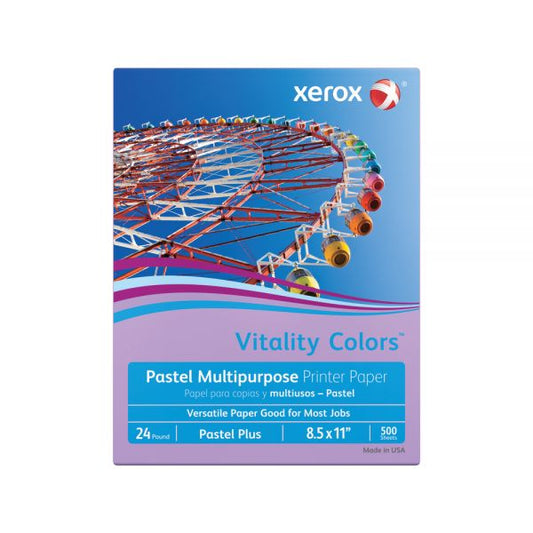 Xerox Vitality Colors Pastel Plus Colored Multi-Use Print & Copy Paper, Letter Size (8 1/2" x 11"), 24 Lb, 30% Recycled, Lilac, Ream Of 500 Sheets