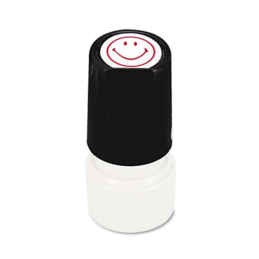 Universal Round Message Stamp, SMILEY FACE, Pre-Inked/Re-Inkable, Red