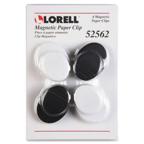 Lorell Plastic Cap Magnetic Paper Clips Round - 4 / Pack - Black, White