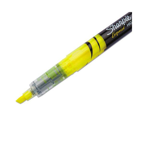 Sharpie Liquid Pen Style Highlighters, Fluorescent Yellow Ink, Chisel Tip, Yellow/Black/Clear Barrel, Dozen