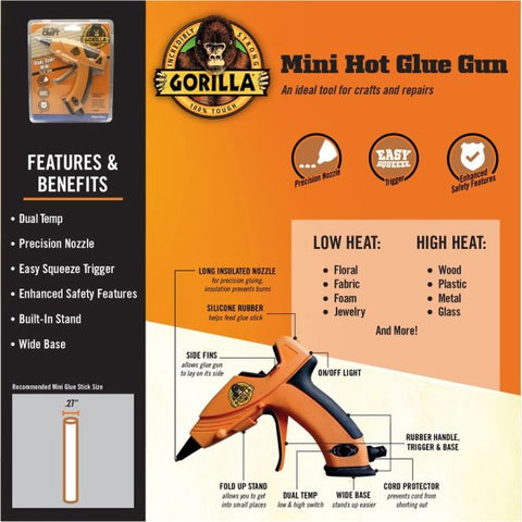 Gorilla Glue Dual Temp Mini Glue Gun Orange, Black