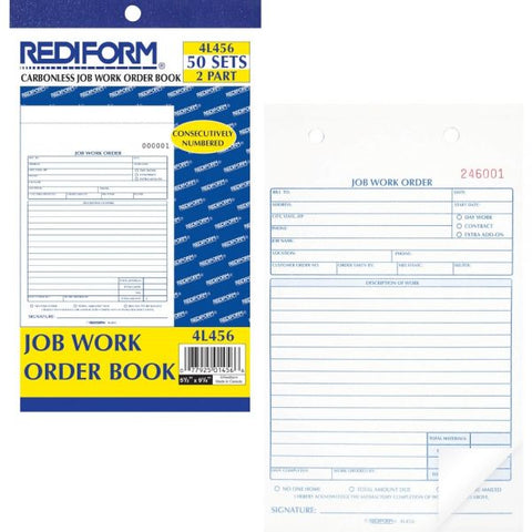 Rediform Job Work Order Book, Two-Part Carbonless, 5.5 x 8.5, 50 Forms Total