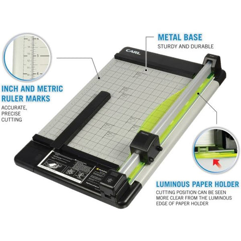 CARL Heavy-Duty Rotary 15" Paper Cutter 14.5" x 24.75" - 36 Sheet Capacity - 15" Cutting Length - Metal Base - Carbide Blade - Gray