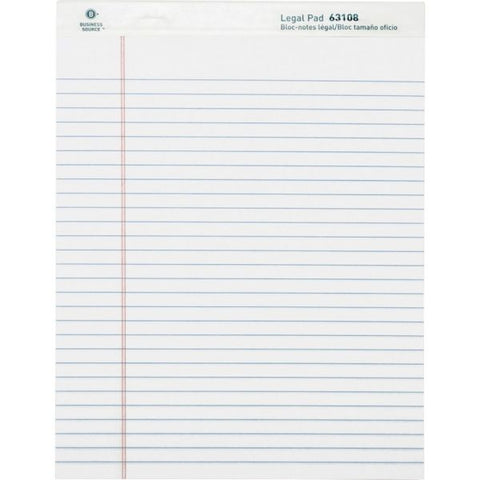 Business Source Letter-Size Legal Pads 8.50" x 11.75" - Wide Ruled - Perforated - 50 Sheets/ Pad - 12 Pads - White