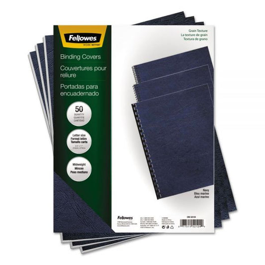 Fellowes Classic Grain Texture Binding System Covers, 11 x 8.5, Navy, 50/Pack