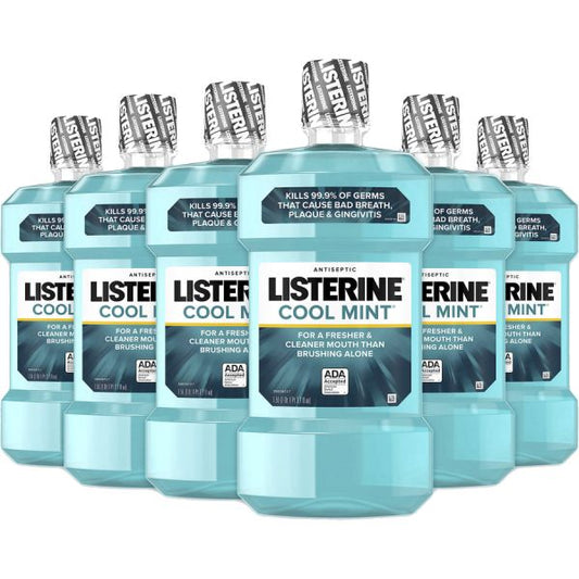 LISTERINE COOL MINT Antiseptic Mouthwash For Plaque, Bad Breath, Gingivitis - Mint - 1.59 quart - 6 / Carton