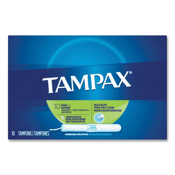 Tampax Cardboard Applicator Tampons, Super, 10/Box