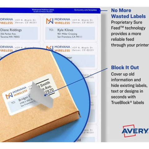 Avery TrueBlock Shipping Labels 2 1/2" Width x 4" Length - Permanent Adhesive - Laser - White - Paper - 8 / Sheet - 100 Total Sheets - 800 / Pack - Durable