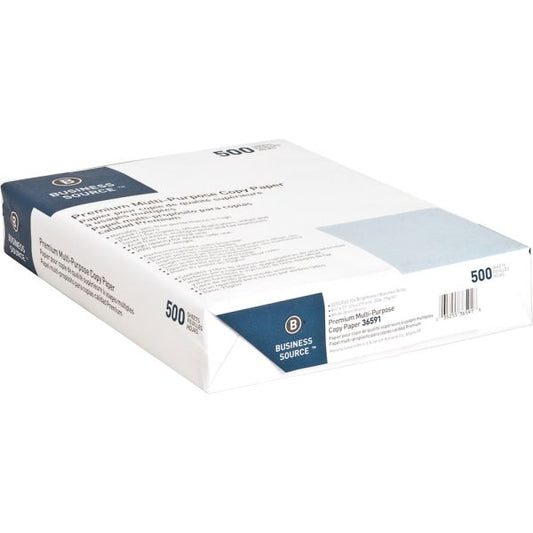 Business Source Premium Multi-Purpose White Copy Paper Letter - 8 1/2" x 11" - 20 lb Paper Weight - 92 GE Brightness - 500 Sheets/ Ream - 10 Reams/ Carton - White