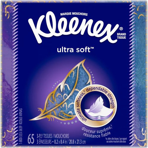 Kleenex Ultra Soft Tissues 3 Ply - 8.25" x 8.40" - White - Soft, Strong - For Home, Office, School - 65 Per Box - 27 / Carton