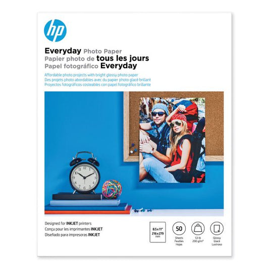 HP Everyday Photo Paper, 8 mil, 8.5 x 11, Glossy White, 50/Pack