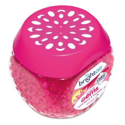 BRIGHT Air Scent Gems Odor Eliminator, Island Nectar and Pineapple, Pink, 10 oz Jar, 6/Carton