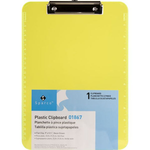 Business Source Transparent Plastic Clipboard 9" x 12" - Plastic - Neon Green - 1 Each