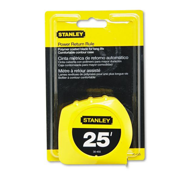 Stanley Bostitch Power Return Tape Measure, Plastic Case, 1" x 25ft, Yellow