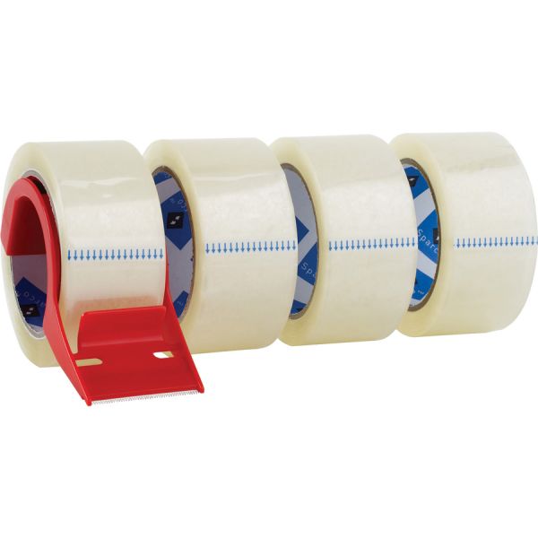 Sparco Heavy Duty 2" Packing Tape with Dispenser 2" x 55 yds - 3" Core - 3.0 mil Thickness - Clear - 4/ Pack - Includes Dispenser