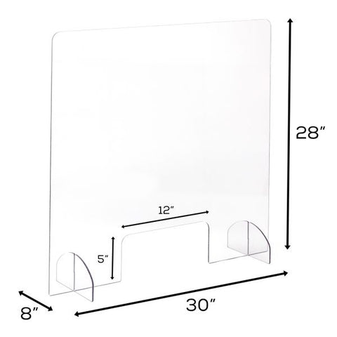 Portable Freestanding All-Acrylic Sneeze Guard with Document Pass-Through 30" Width x 8" Depth x 28" Height - 1 Each - Clear, Transparent - Acrylic