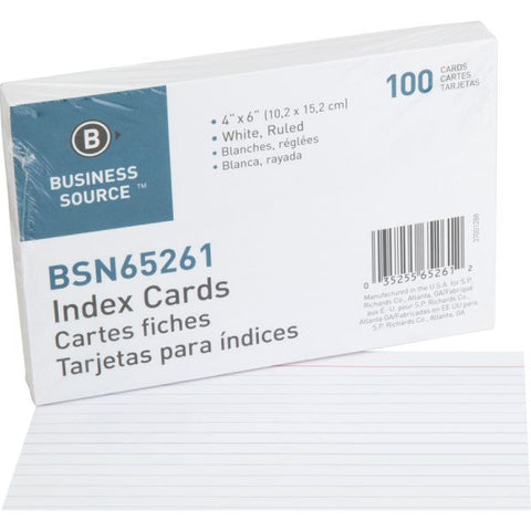 Business Source 4" x 6" Ruled Index Cards 4" x 6" - Ruled - White - 100/ Pack