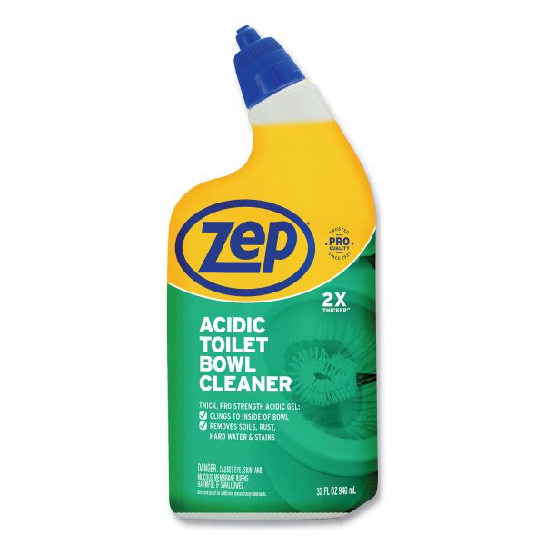 Zep Acidic Toilet Bowl Cleaner, Mint, 32 oz Bottle, 12/Carton Gel - 32 fl oz (1 quart) - Wintergreen Scent - 1 Each - White