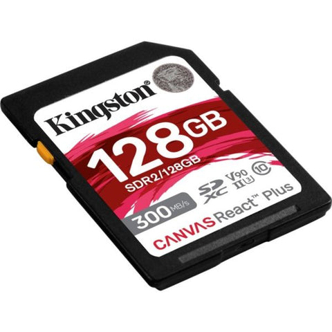 Kingston Canvas React Plus 128 GB Class 10/UHS-II (U3) V90 SDXC 300 MB/s Read - 260 MB/s Write - Lifetime Warranty