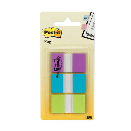 Post-it Flags 0.94" Wide Flags with Dispenser, Bright Blue, Bright Green, Purple, 60 Flags