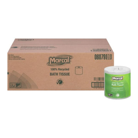 Marcal 100% Recycled Toilet Paper, 2-Ply, White, 4x4 Sheet, 336 Sheets/Roll, 48 Rolls/Carton