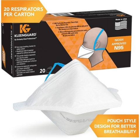 KleenGuard N95 Respirator, Regular Size, 20/Box Comfortable, Breathable, Adjustable Nose-piece, Lightweight, Foldable, Head Strap, Particle Filtration Efficiency (PFE) - Airborne Particle Protection - White - 20 / Pack