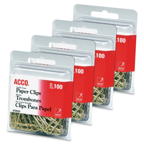 ACCO Gold Tone Paper Clips No. 2 - 1.4" Length x 0.5" Width - 10 Sheet Capacity - for Office, Home, School, Document, Paper - Sturdy, Flex Resistant, Bend Resistant - 400 / Pack - Gold