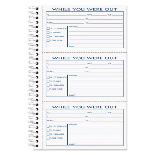 TOPS Spiralbound Message Book, Two-Part Carbonless, 5 x 2.83, 3 Forms/Sheet, 300 Forms Total