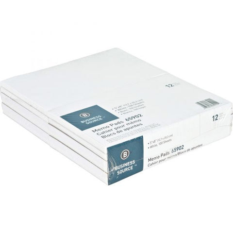 Business Source 65902 Memo Pad 100 Sheet(s) - 16 lb - Unruled - 5" x 8" - 1 Dozen - White