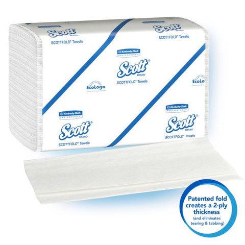 Scott SCOTTFOLD Paper Towels, 7 4/5 x 12 2/5, 1-Ply, White, 175 Sheets/Pack, 25 Packs/Carton