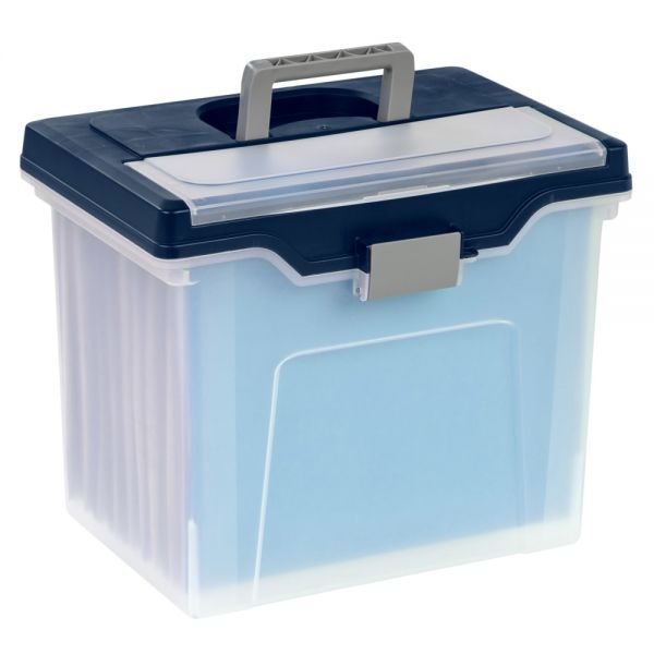 Mobile File Box, Large, Letter Size, 11-5/8"H x 13-13/6"W x 10"D, Clear/Blue