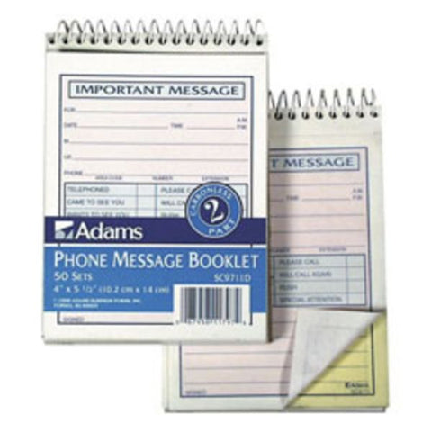 Adams Spiral-bound Phone Message Booklet 50 Sheet(s) - Spiral Bound - 4" x 5.50" Sheet Size - 1 Each