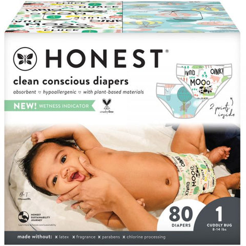 The Honest Company Clean Conscious Diapers, Size 1, Barnyard, Box Of 80 Diapers