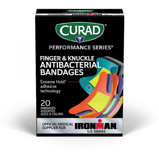 Curad Finger/Knuckle Antibacterial Bandage Assorted Sizes - 1.75" x 2" , 1.50" x 3" - 1/Box - 20 Per Box - Multi - Fabric