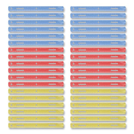 Westcott Plastic Ruler, Standard/Metric, 12" (30 cm) Long, Assorted Translucent Colors