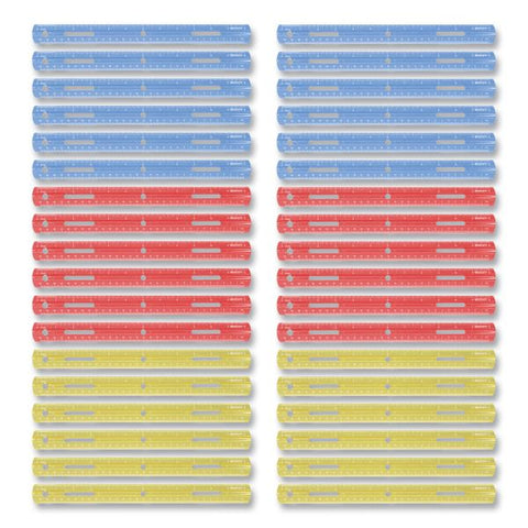 Westcott Plastic Ruler, Standard/Metric, 12" (30 cm) Long, Assorted Translucent Colors