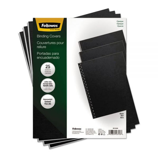 Fellowes Futura Presentation Covers for Binding Systems, Opaque Black, 11 x 8.5, Unpunched, 25/Pack