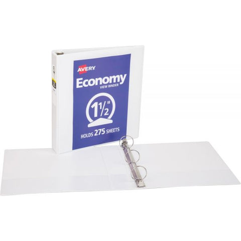 Avery Economy 3-Ring View Binder, 1 1/2" Capacity, Round Ring, White