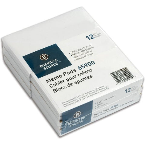 Business Source 65900 Memo Pads 3" x 5" Size - Unruled - Glued Binding - White - 100 Sheets/ Pad - 12 Pads