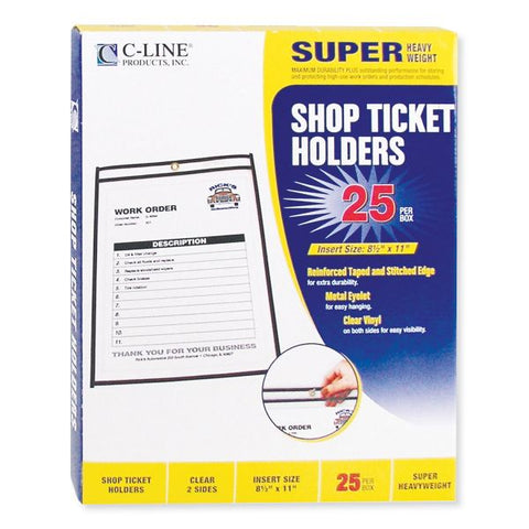 C-Line Shop Ticket Holders, Stitched, Both Sides Clear, 50 Sheets, 8.5 x 11, 25/Box