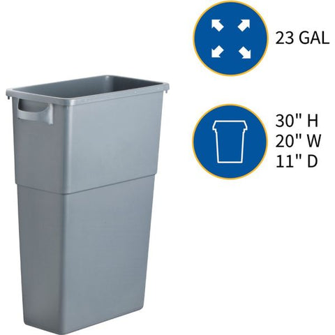 Genuine Joe Space-Saving 23 Gallon Trash Can 19" x 11" x 30" - 23 Gallon Capacity - Plastic - Gray - 1 Each