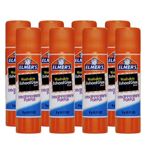 Elmer's Washable Disappearing Purple School Glue Sticks, 0.21 Oz., Pack Of 6 + 2 Bonus Sticks