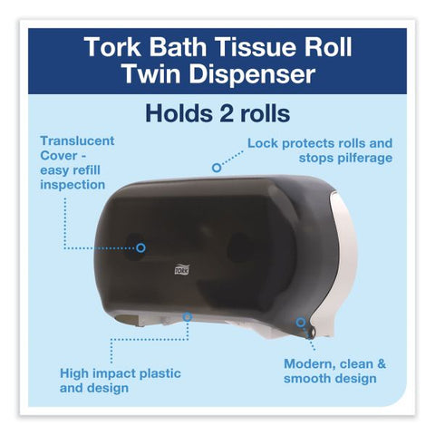 Tork Twin Standard Roll Bath Tissue Dispenser,12.75 x 5.57 x 8.25, Smoke