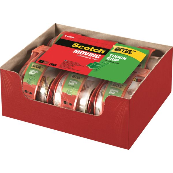 Scotch Tough Grip Moving Packaging Tape 22.20 yd Length x 1.88" Width - Fiber - Dispenser Included - 6 / Pack - Clear